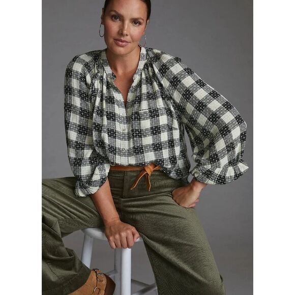 Anthropologie Pilcro Breezy Button Down Plaid Buffalo Top Blouse size Small - Picture 2 of 12